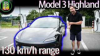 How far can the NEW Tesla Model 3 Highland go at 130 km/h?