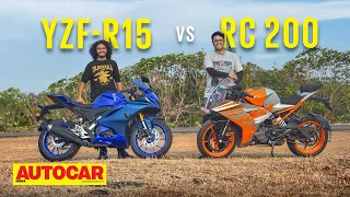 Yamaha R15 V4 vs KTM RC 200 - Which should be your first sport bike? | Comparison| Autocar India