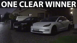 Polestar 2 vs Model 3 on wet motorway