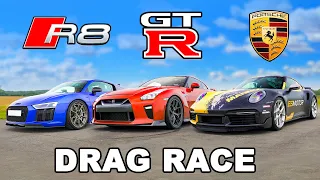 900hp Turbo S v 950hp R8 v 1,000hp GT-R: DRAG RACE