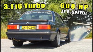 608HP BMW E30 3.1 M52 BIG TURBO with ZF 8-SPEED is MENTAL! SOUND POV & ACCELERATION on AUTOBAHN