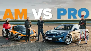 Can a rookie in a McLaren race car lap faster than a pro in a road car?