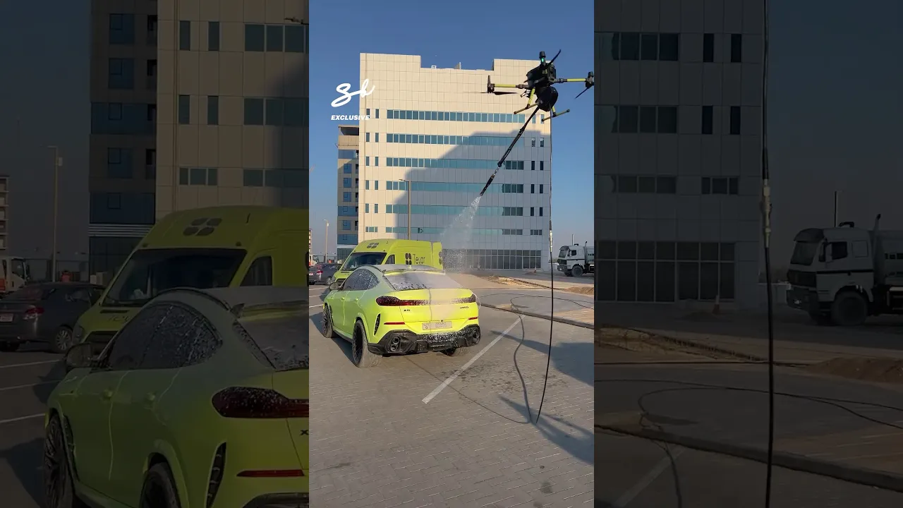 The World's First Drone Car Wash! 🤯 Thx - @teyar.ae #cars #drones #cooltech