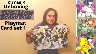 Crow's unboxing Digimon Card Game Playmat and Card Set 1 and Anime expo cards