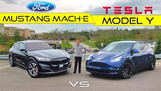 BEST ELECTRIC SUV! -- 2021 Ford Mustang Mach-E vs. Tesla Model Y: Comparison