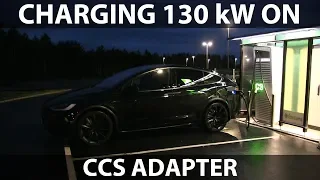 Model X 100D charging with CCS adapter on Fortum's Hypercharger