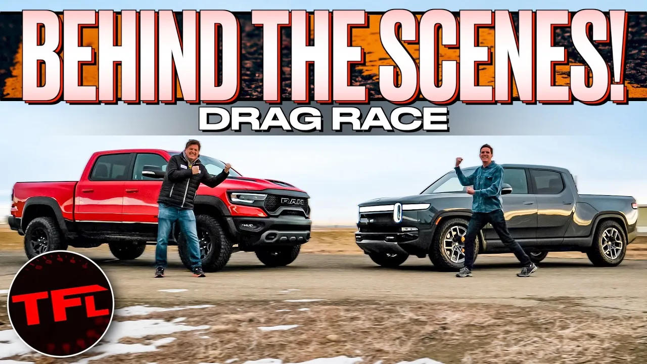 First Ever! We Drag Race A New Rivian R1T Against The Ram TRX — Here's A Look Behind The Scenes!