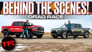First Ever! We Drag Race A New Rivian R1T Against The Ram TRX — Here's A Look Behind The Scenes!