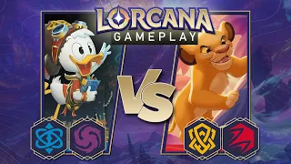 Disney Lorcana Trading Card Game Gameplay - Amythest/Sapphire vs Amber/Ruby (Game 2)