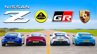 Nissan Z v Porsche GT4 RS v Toyota Supra v Lotus Emira: DRAG RACE