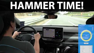 Driving VW ID7 prototype at top speed on German autobahn