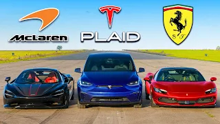 Tesla SUV v Ferrari v McLaren: DRAG RACE