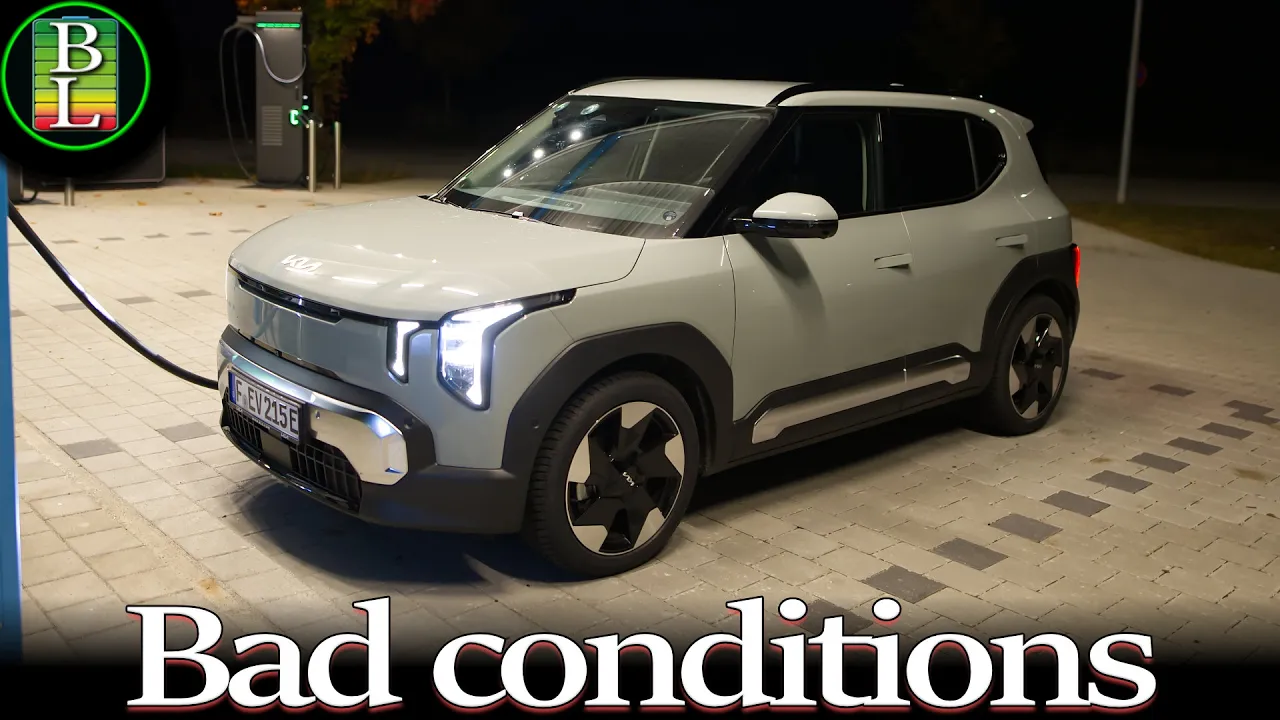 KIA EV2 (42kWh) - 130 km/h (81mph) range test in the rain (5°C)