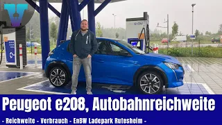 Reichweite und Verbrauch Peugeot e208 bei Tempo 130 - Testfahrt [Deutsch 4K] | Vision E Drive #123