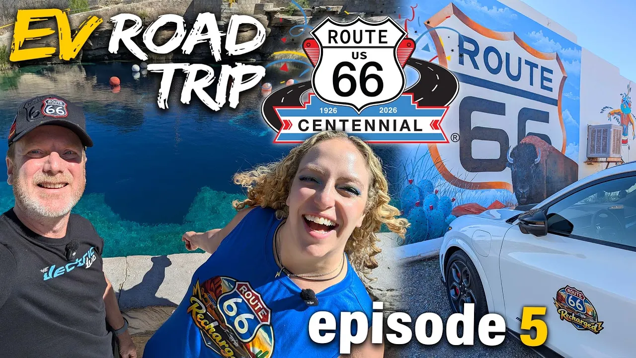 Mustang Mach-E Road trip on Route 66 in New Mexico / The Blue Hole, Classic Cars, & easy EV charging