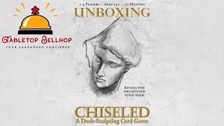 Chiseled Unboxing, look inside the box of Chiseled a deck sculpting card game, reverse deck building