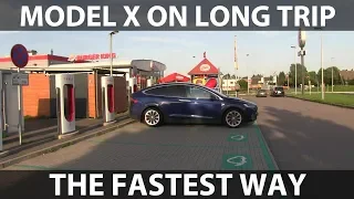 Model X on long trips: optimal speed and charging
