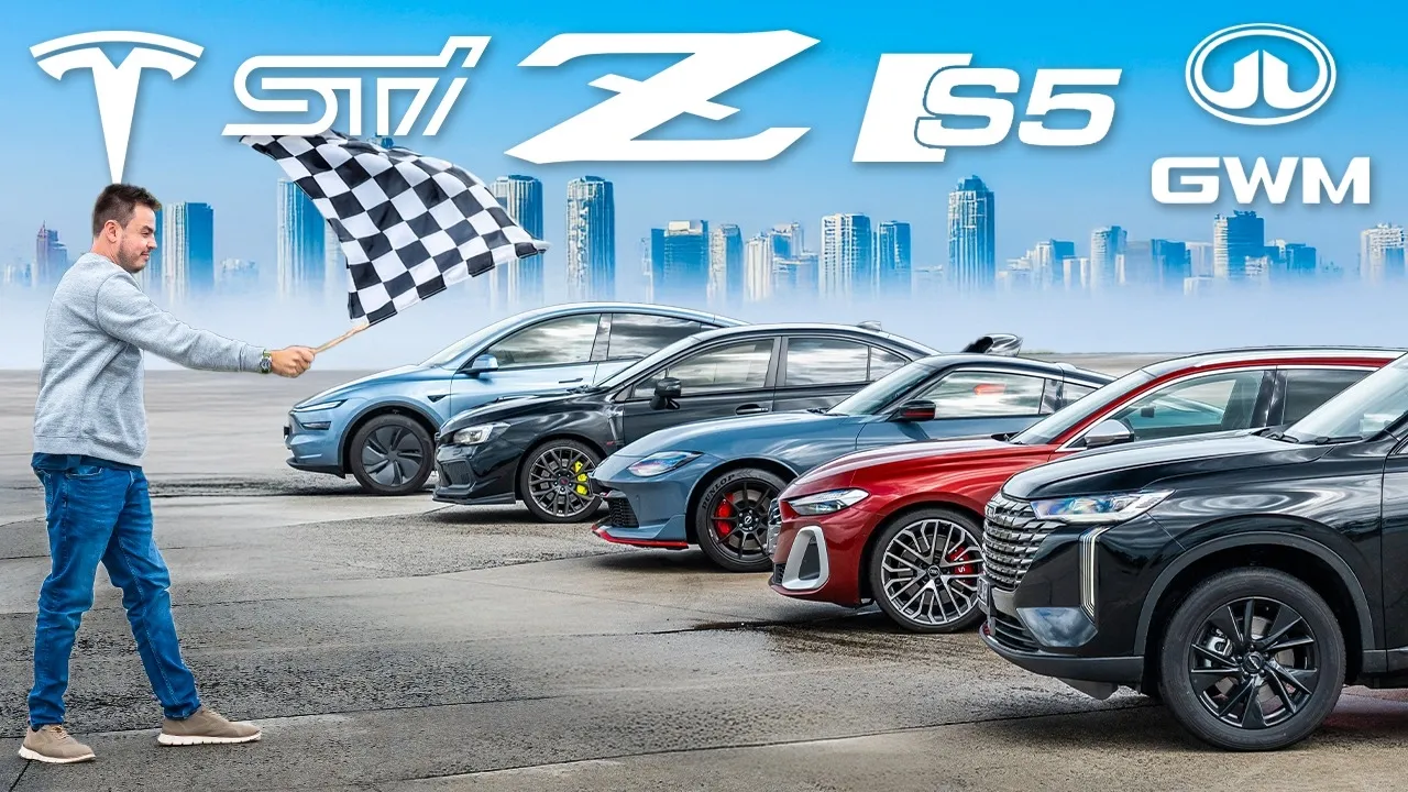 $50k family car DRAG RACE: Haval H6 PHEV vs Audi S5 vs WRX STi vs Nissan Z Nismo vs Tesla Model Y