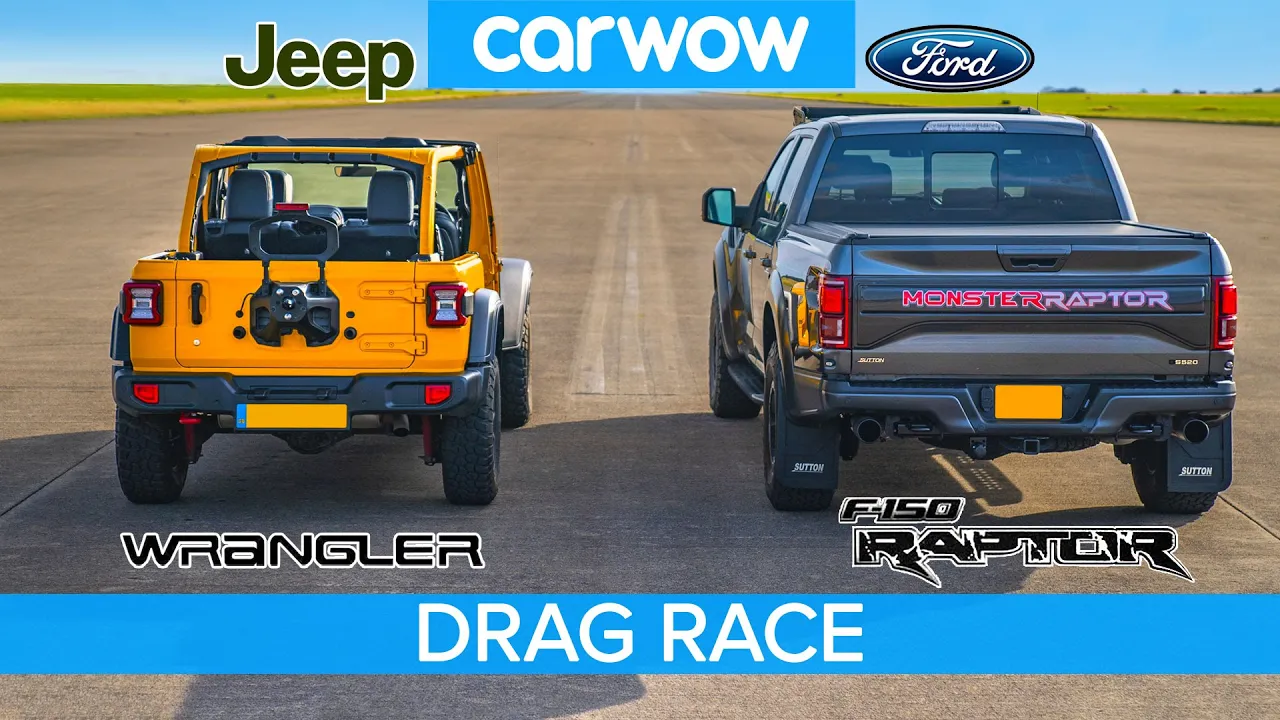 Ford F150 Raptor vs Jeep Wrangler – DRAG RACE, ROLLING RACE & BRAKE TEST