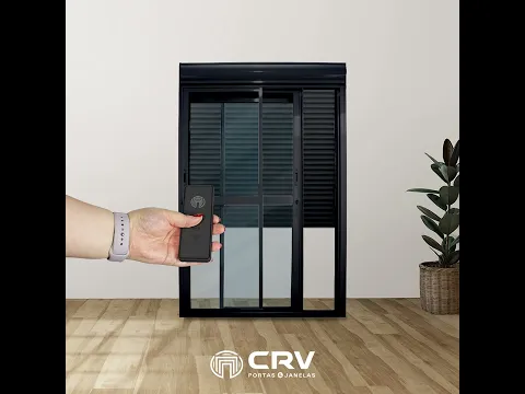 Porta de Correr 2 Folhas Alumínio Pintado Preto com Persiana Blackout Motorizada 220V 231,5x1,50m Linha Black Nobre CRV