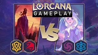 Disney Lorcana Trading Card Game Gameplay - Amber/Ruby vs Amethyst/Sapphire