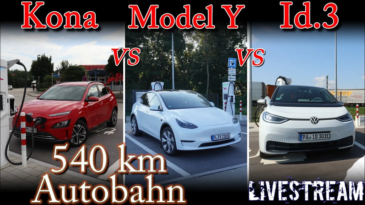 (live) Kona vs Id.3 vs Model Y Autobahn