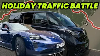 Buzz, Taycan and a race against HEAVY traffic! - WORST case efficiency test! | VLOG