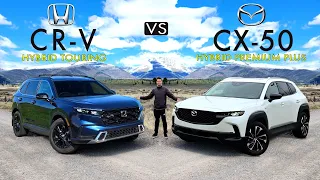 38 MPG BATTLE! -- 2025 Mazda CX-50 Hybrid vs. 2025 Honda CR-V Hybrid: Comparison