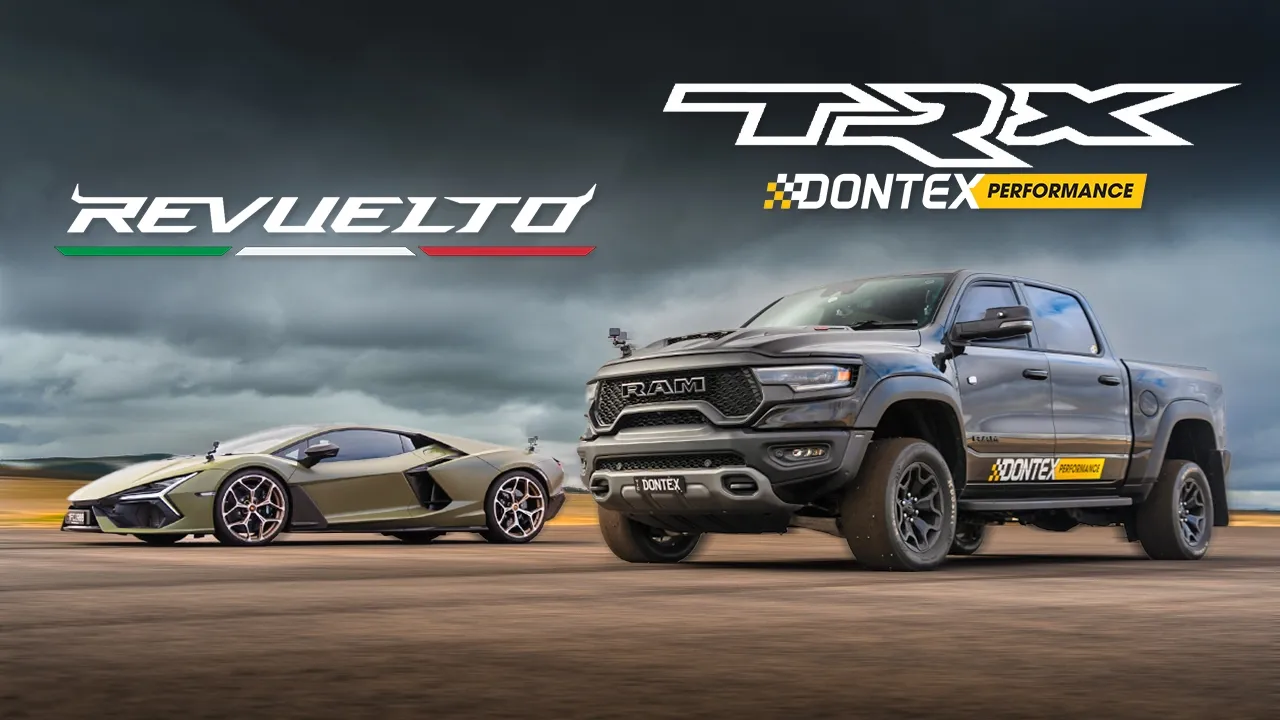 1200hp twin-turbo RAM TRX vs V12 Lambo Revuelto DRAG RACE