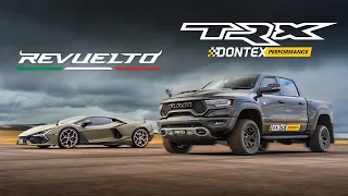 1200hp twin-turbo RAM TRX vs V12 Lambo Revuelto DRAG RACE