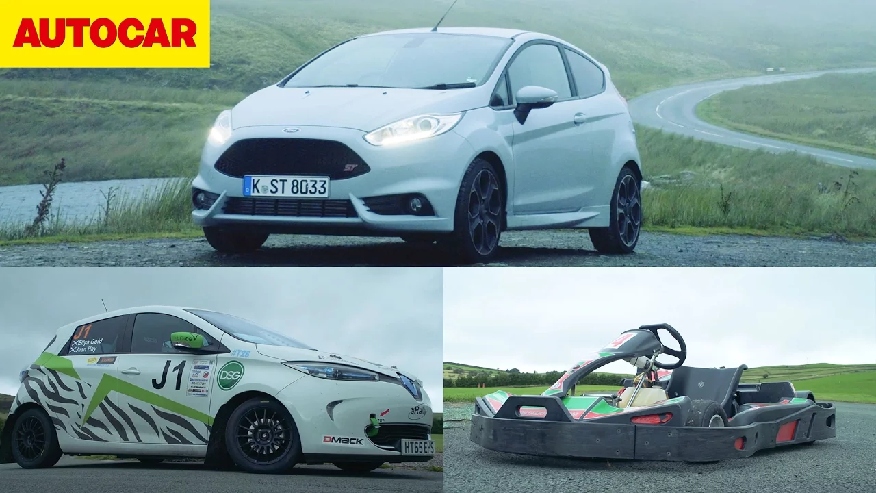 Ford Fiesta ST200 vs eRally Renault Zoe vs Go-kart | Autocar