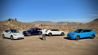 We Test The Hottest Electric SUVs On The Market! Model Y vs ID.4 vs Mach-E vs Polestar 2