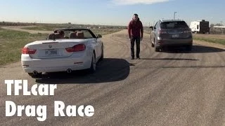 2014 BMW 435i convertible vs Lexus RX 350 F Sport Drag Race Mashup (Part 1)