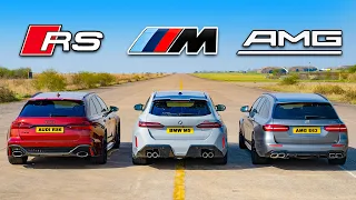 Fastest Estates DRAG RACE: BMW M5 v Audi RS6 v AMG E63S