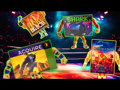 Acquire vs Big Boss vs Dawn of Ulos vs Shark Board Game Cage Match Review