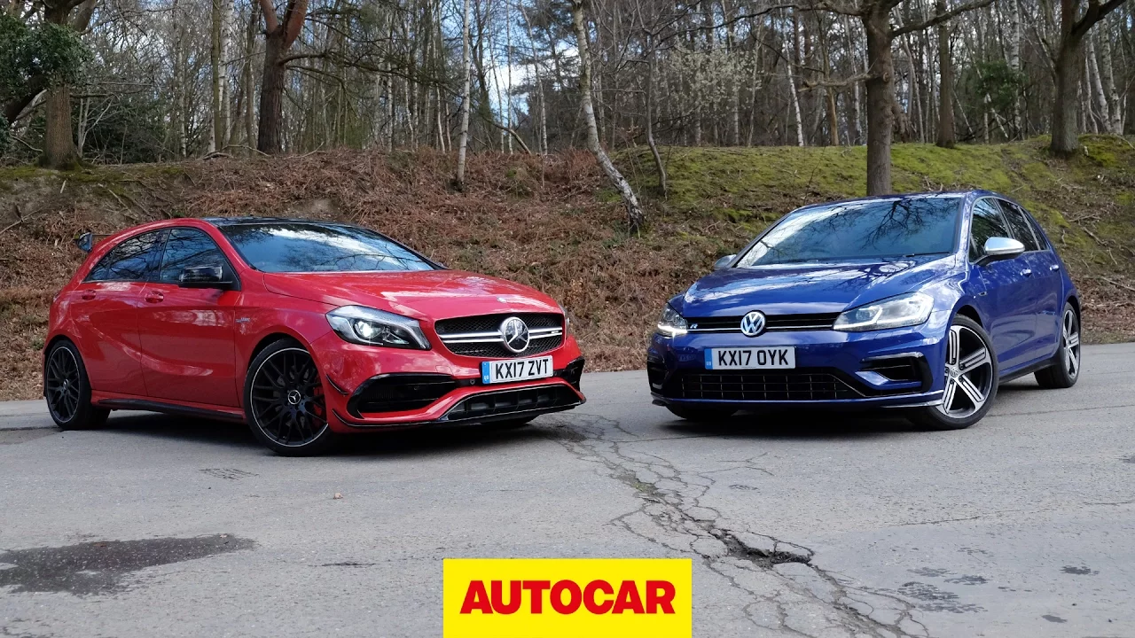 Mercedes-AMG A45 versus Volkswagen Golf R review | 4wd hot hatches go head to head | Autocar
