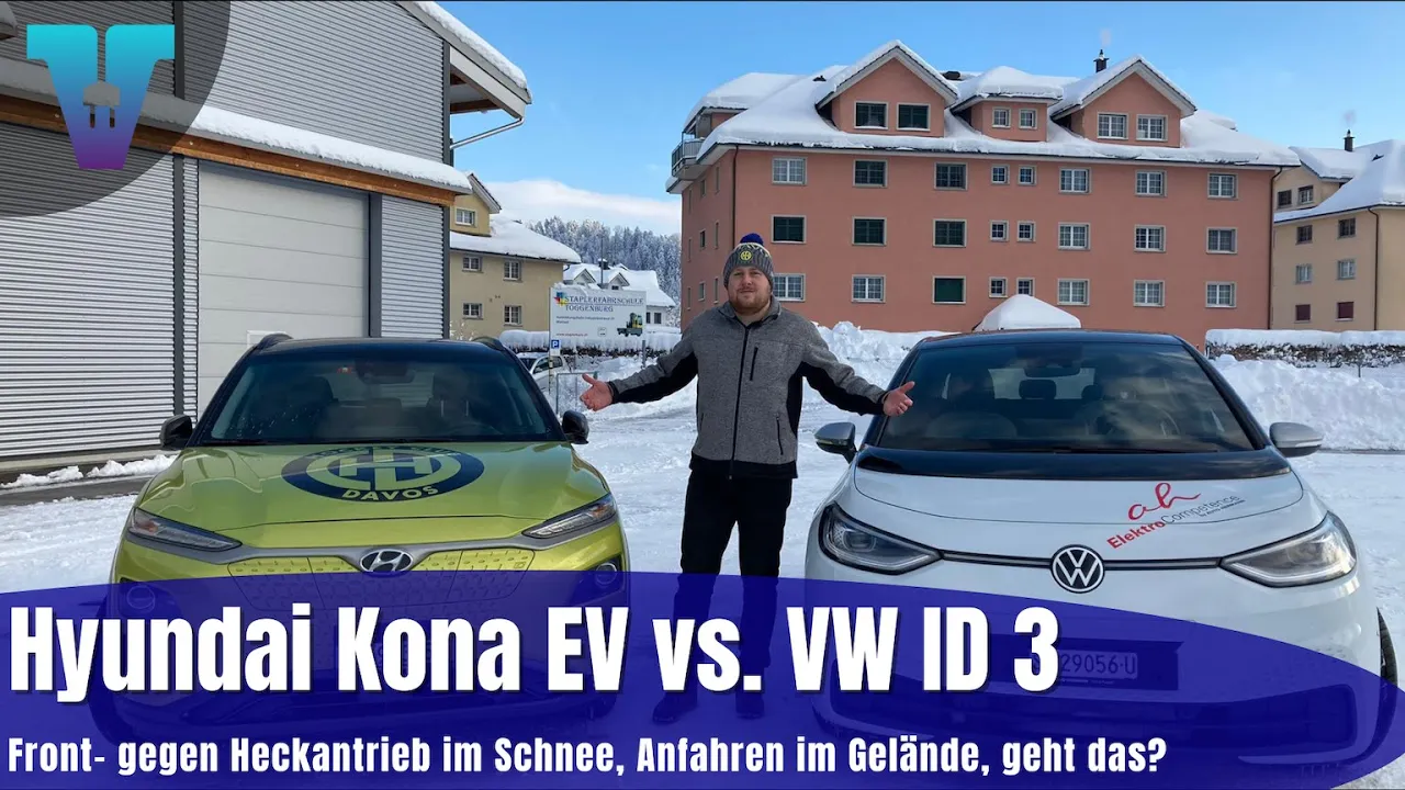 Kona vs. ID3 im Schnee oder Front- vs. Heckantrieb - #testdrive [Deutsch 4K] | Vision E Drive #63
