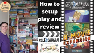 Roll Camera!: B-movie expansion co-op board game how to setup play review AmassGames #dice #movie