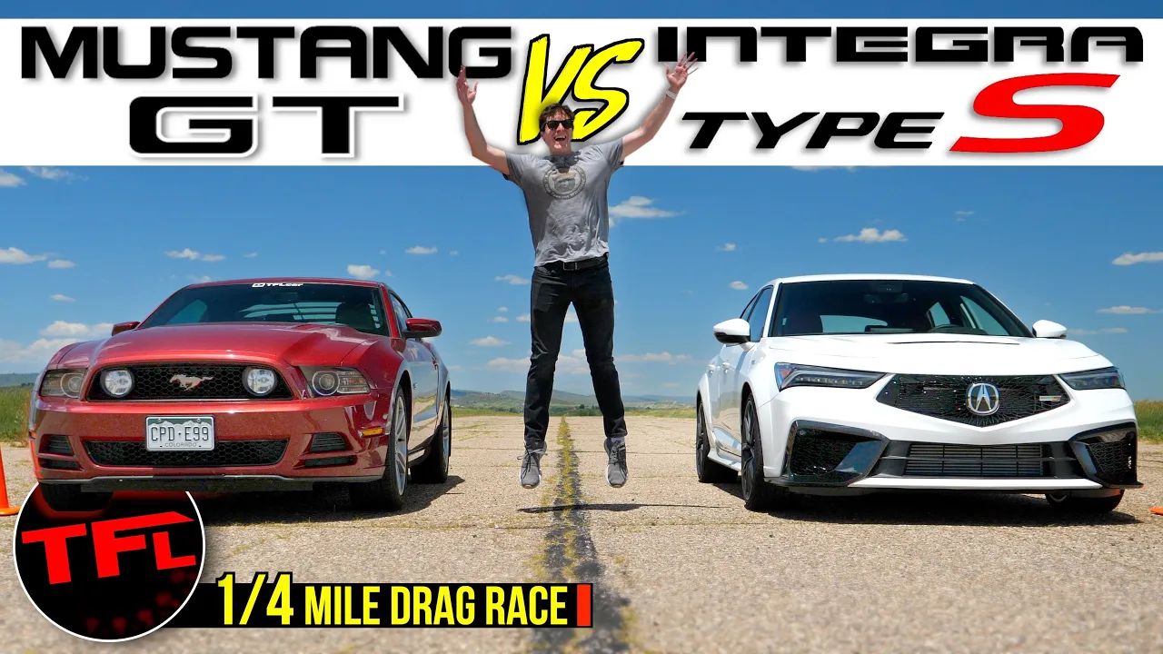 Powerful 320 HP Turbo vs  Massive American V8: Acura Integra Type S vs Ford Mustang GT Drag Race!