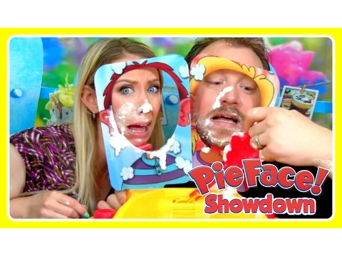 PIE FACE SHOWDOWN GAME CHALLENGE TOY! NEW GAME!! Hit In Face With Whipped Cream! FUNNY Video