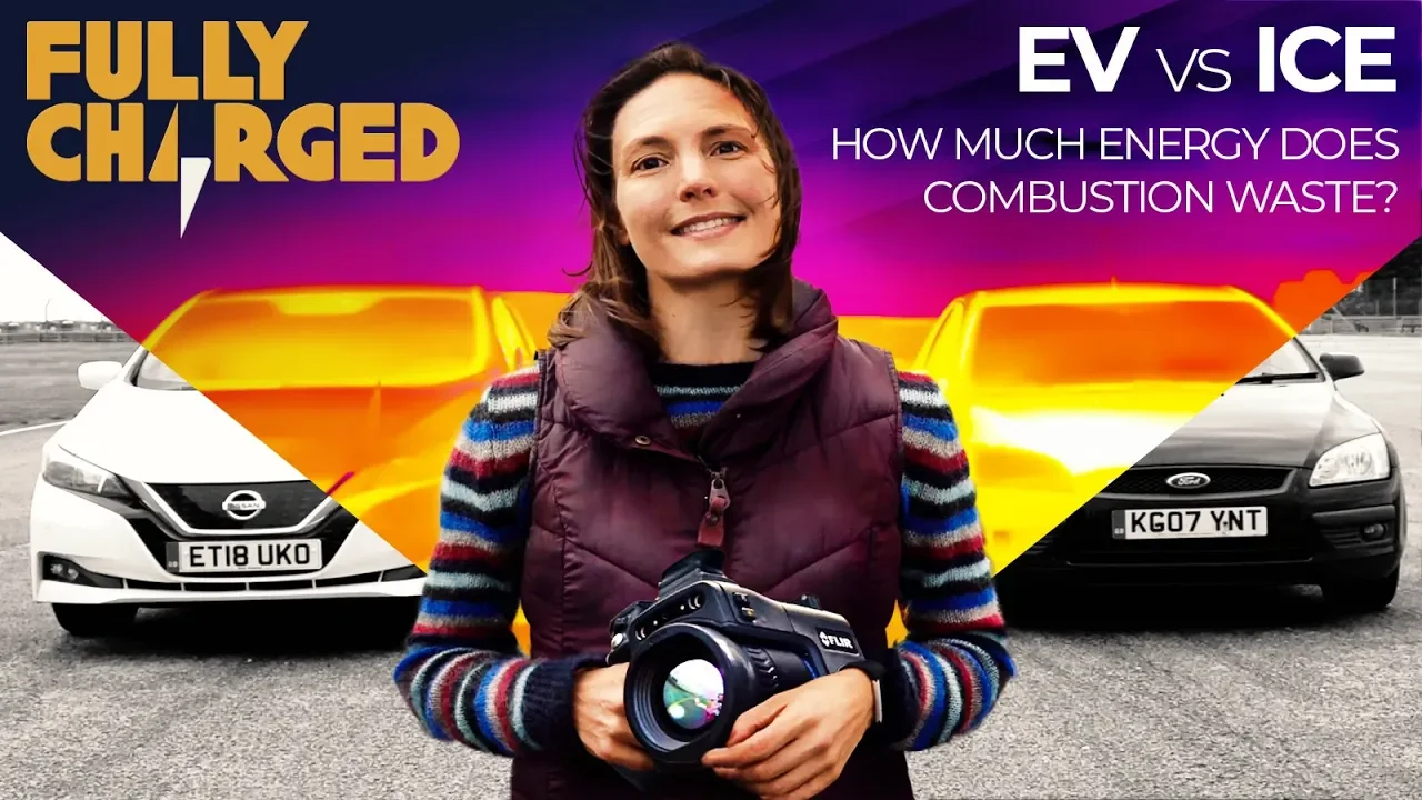 EV vs ICE vehicles: how much energy is wasted? FLIR T1K thermal camera at FC Live | Fully Charged