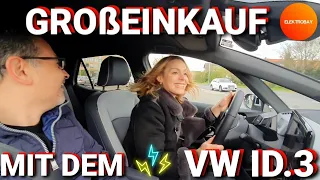 Mutter und Kind mit Elektroauto VW ID.3 zum Großeinkauf! Alltagstauglichkeit im Test!