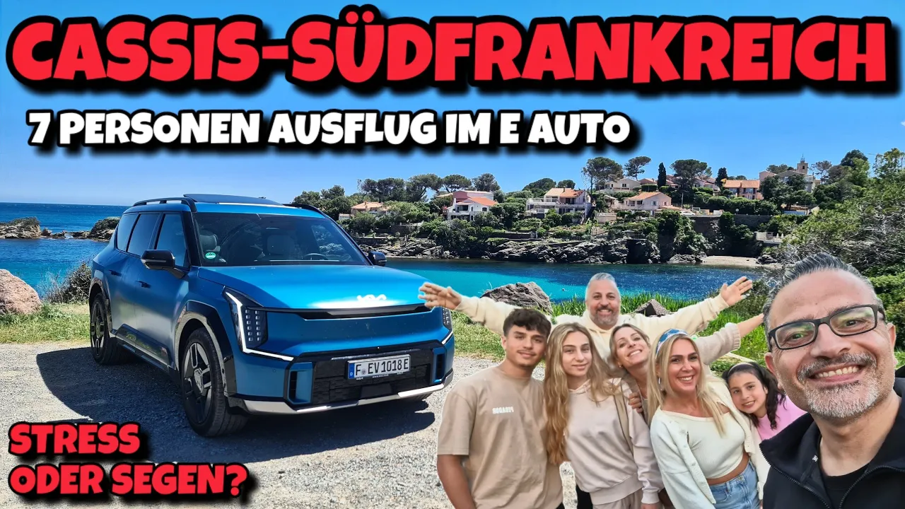 Cassis Ausflug im Kia EV9 mit 7 Personen in Südfrankreich. Laden bei Ionity Frankreich.
