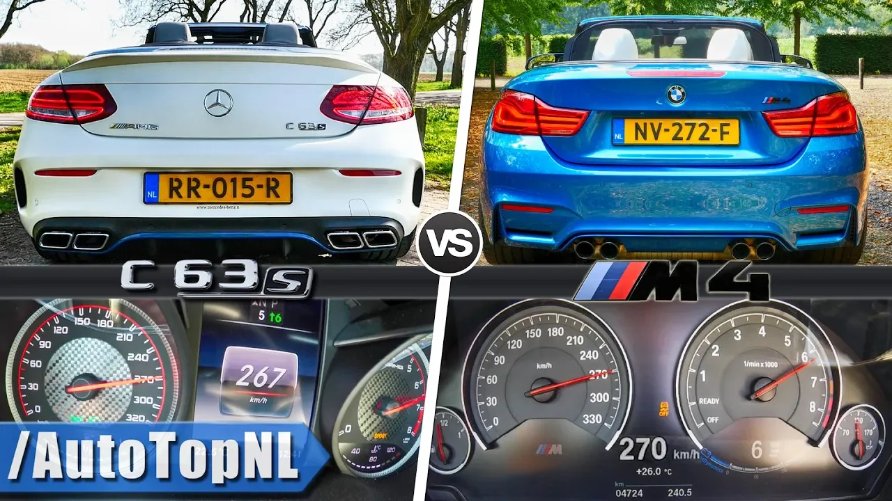 BMW M4 Convertible vs AMG C63 S Convertible 0-270km/h POV & SOUND by AutoTopNL