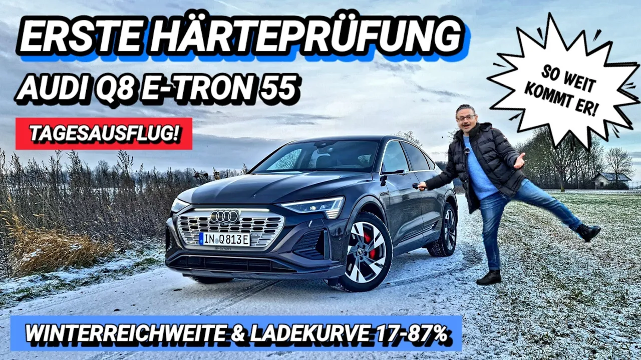 NEU! Audi Q8 e-tron 55 Wintertest. Reale Reichweite Ladekurve 17-87% Software / Navi / Elektroauto