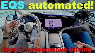 Level 3 Autonomous Driving with the Mercedes EQS ! Self-Driving EV test