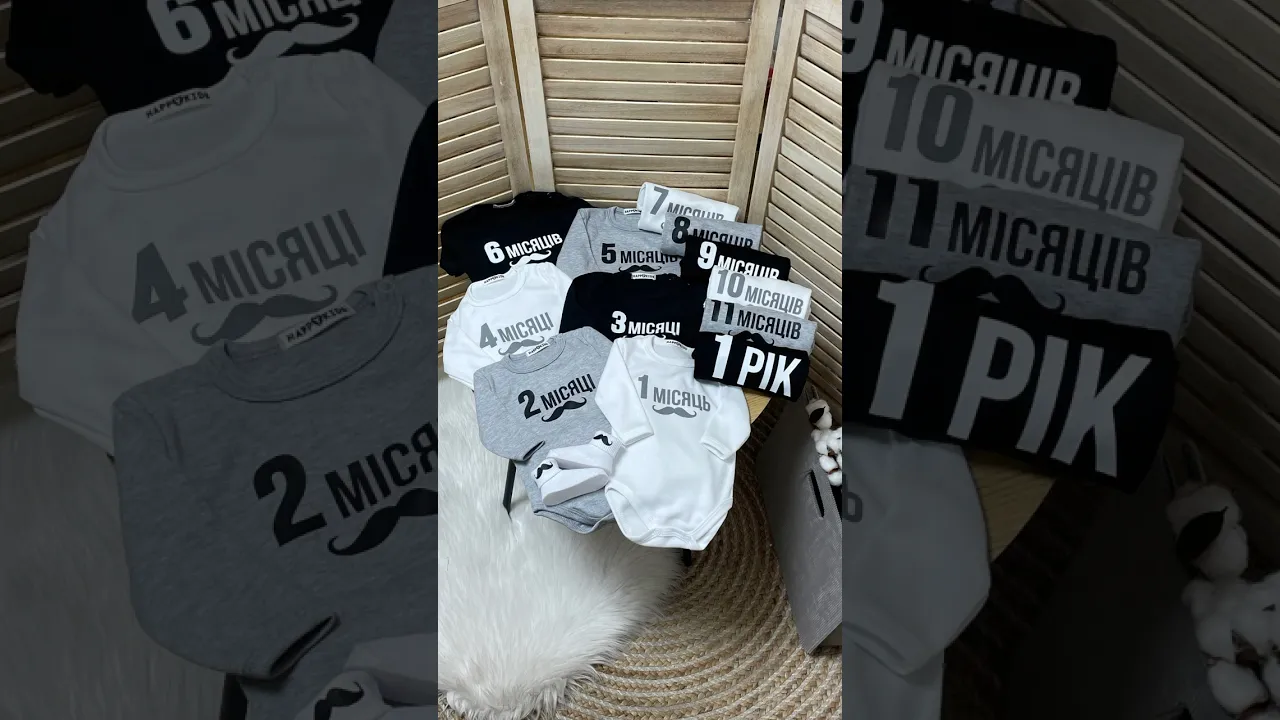 Набір 12 боді по місяцях вуса