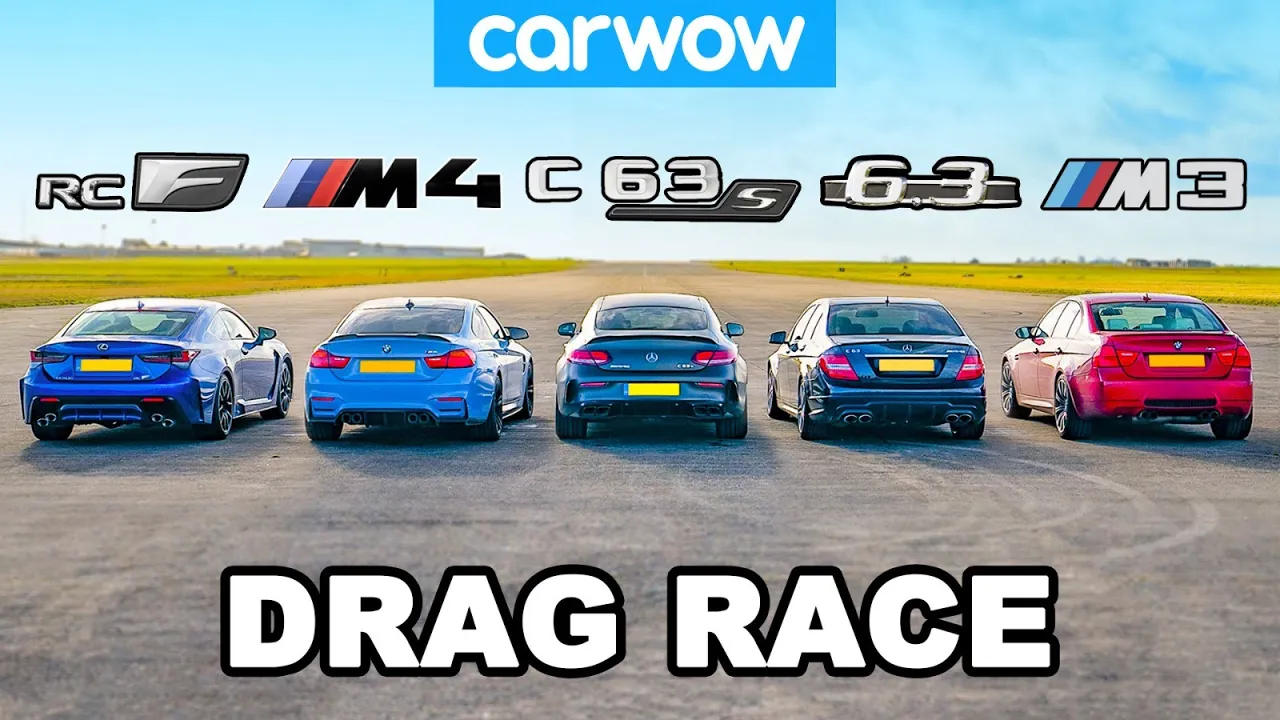 BMW M4 v AMG C63 S vs Lexus RC F v old M3 & C63: DRAG RACE