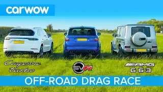 Mercedes-AMG G63 v Porsche Cayenne Turbo v Range Rover SVR: OFF-ROAD DRAG RACE & ON TRACK RACE