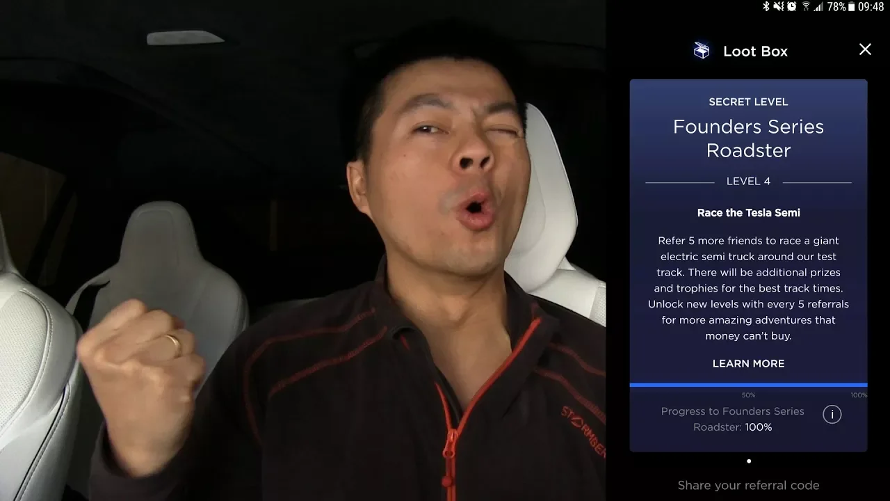 We have 104 % on Tesla Roadster!
